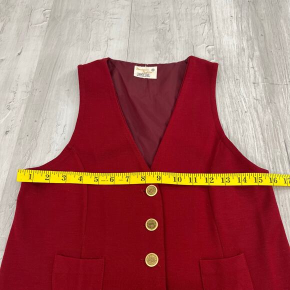 Marianne Fashions Red Sleeveless V Neck Gold Button Double Knit Vintage Vest 10 - Picture 6 of 7